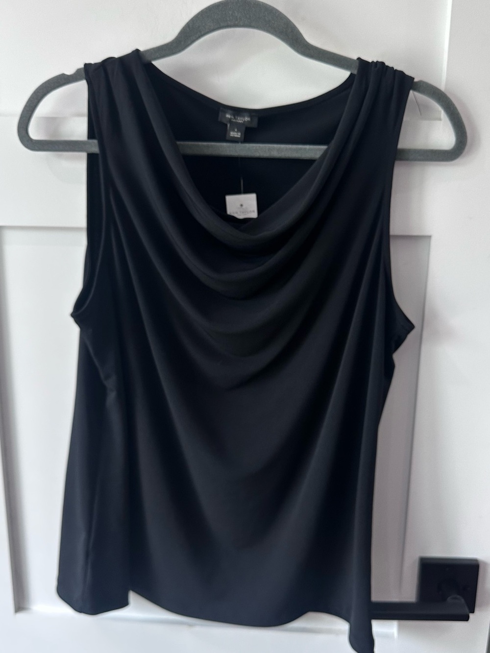 NWT Ann Taylor Black Cowl Neck Sleeveless Drape Tank Top L